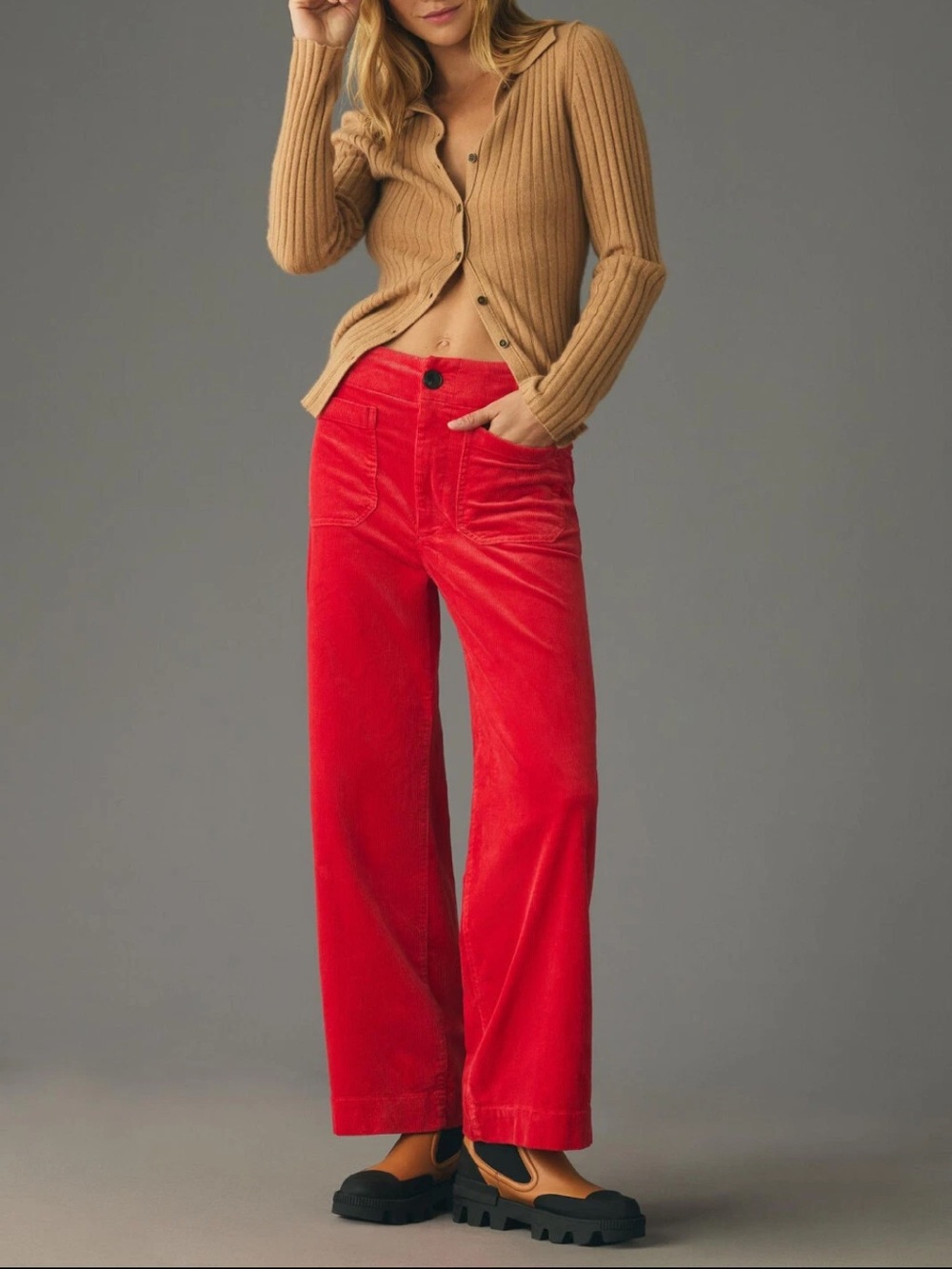 Anthropologie Maeve The Colette Cropped Wide-leg Corduroy Pants Red 29 Tall